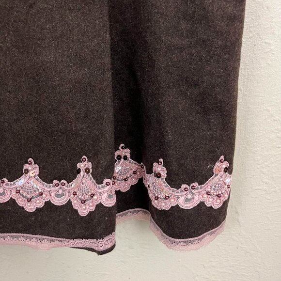 vintage 90s brown pink beaded boho girly coquette wool blend low rise midi skirt - Picture 3 of 8